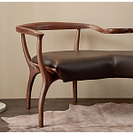 Кушетка с деревянным каркасом и сиденьем из коричневой натуральной кожи Moon Walnut Furniture варинант исполнения - 1 | Loft Concept в Перми