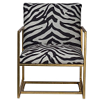 Кресло с металлическим золотистым каркасом и мягкой обивкой с чёрно-белым принтом зебры Wild animals варинант исполнения - 1 | Loft Concept в Перми