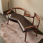 Кушетка с деревянным каркасом и сиденьем из коричневой натуральной кожи Moon Walnut Furniture варинант исполнения - 7 | Loft Concept в Перми