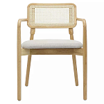 Стул обеденный с мягким сиденьем и спинкой из плетеного ротанга Wood and Textile Chair варинант исполнения - 1 | Loft Concept в Перми