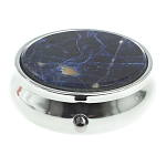 Таблетница карманная круглая с 3-мя отделениями с зеркалом и накладкой из натурального камня Содалит Silver Stone Pillboxes варинант исполнения - 3 | Loft Concept в Перми