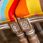 Стул бежевый в разноцветную полоску из натурального бука с изображением птиц и цветов Blooming Yellow Birds Colorful Stripes Chair варинант исполнения - 7 | Loft Concept в Перми