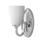 Бра для ванных комнат с белым стеклянным плафоном в форме бокала на овальном основании цвета хром с изогнутым держателем Feiss варинант исполнения - 1 | Loft Concept в Перми