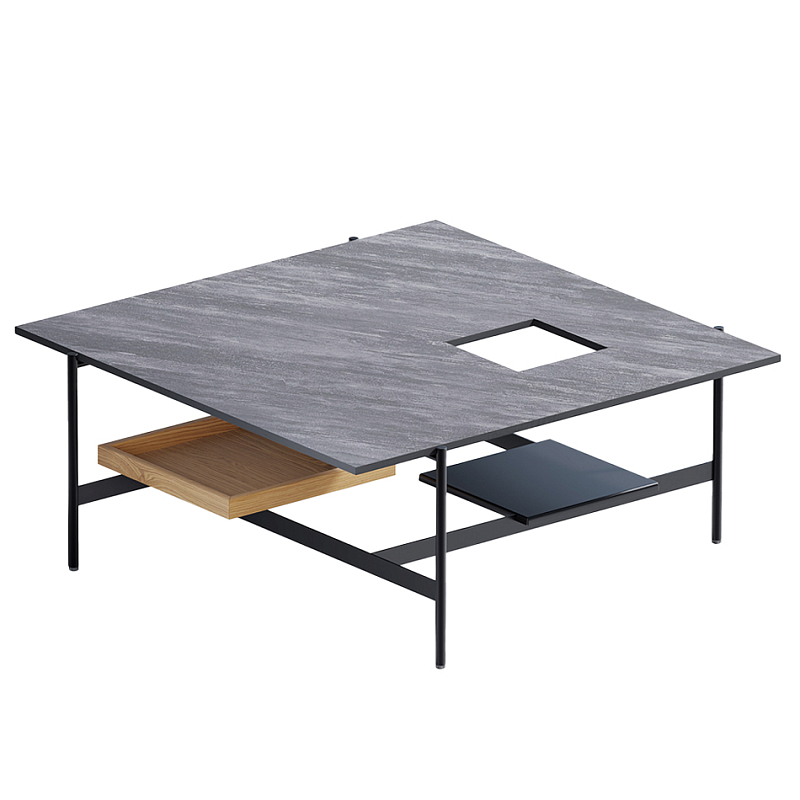 Karat журнальный столик цвета серый камень с съемным подносом Серый Черный в Перми | Loft Concept 