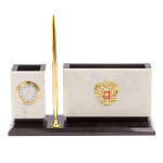 Настольный письменный набор из мрамора с часами и ручкой Marble Accessory варинант исполнения - 1 | Loft Concept в Перми