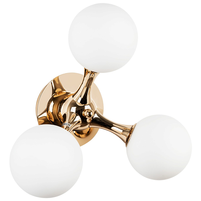 Бра с 3-мя плафонами из стеклянных шаров Pearls Suspension Gold Wall Lamp Глянцевое золото Белое матовое стекло в Перми | Loft Concept 