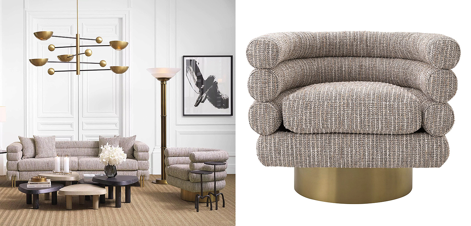 Кресло Eichholtz Swivel Chair Maguire Бежево-серый Латунь Кресло Eichholtz Swivel Chair Maguire Бежево-серый Латунь - Loft-Concept в Перми