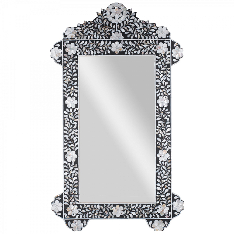 Зеркало отделка перламутр Mother of Pearl Inlay Mirror Frame Черный ivory ( слоновая кость ) Перламутровый в Перми | Loft Concept 