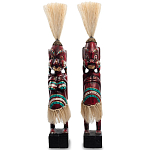 Комплект из 2-х деревянных статуэток Asmat Straw Headdress Statuettes Red Turquoise Tattoo варинант исполнения - 4 | Loft Concept в Перми