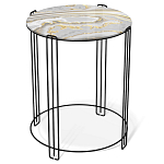 Стол журнальный круглый с серой столешницей из стекла на 4-х черных ножках Gray and Gold Marble варинант исполнения - 1 | Loft Concept в Перми