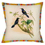 Декоративная подушка бежевая в разноцветную полоску с изображением птиц и цветов Blooming Birds Colorful Cushion варинант исполнения - 12 | Loft Concept в Перми