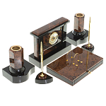 Настольный письменный набор с часами из природного камня обсидиана Royal Stone варинант исполнения - 2 | Loft Concept в Перми