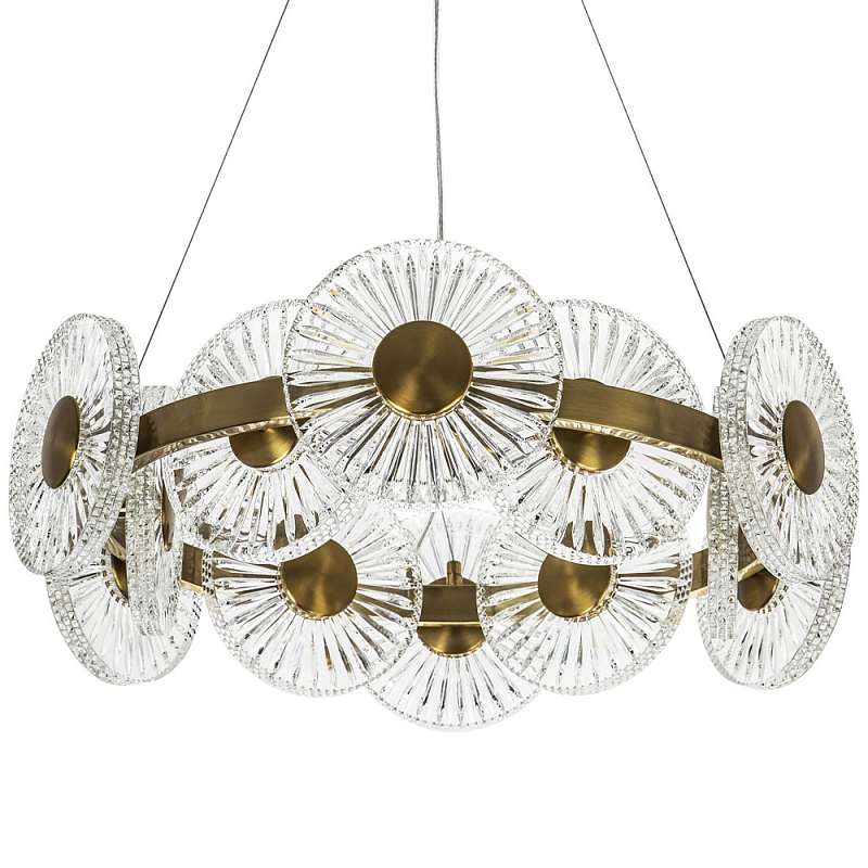 Люстра с круглыми рельефными плафонами Glass Peonies Brass Chandelier Бронза Прозрачный в Перми | Loft Concept 