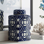 Ваза прямоугольной формы с крышкой и геометрическим узором в сине-белых цветах Blue & White Ornament  варинант исполнения - 3 | Loft Concept в Перми