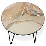 Стол журнальный с круглой столешницей из стекла на 3-х черных ножках Beige Marble варинант исполнения - 2 | Loft Concept в Перми