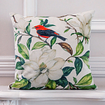 Декоративная подушка бежевая с изображением птица в саду Blooming Red Birds варинант исполнения - 2 | Loft Concept в Перми