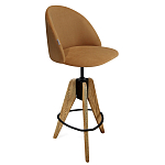 Барный стул со спинкой и металлической подставкой на 3-х деревянных ножках Горчичный Велюр Vendramin Chair варинант исполнения - 1 | Loft Concept в Перми