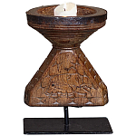 Подсвечник из массива тика на металлической подставке Wooden Carved Candlestick варинант исполнения - 1 | Loft Concept в Перми