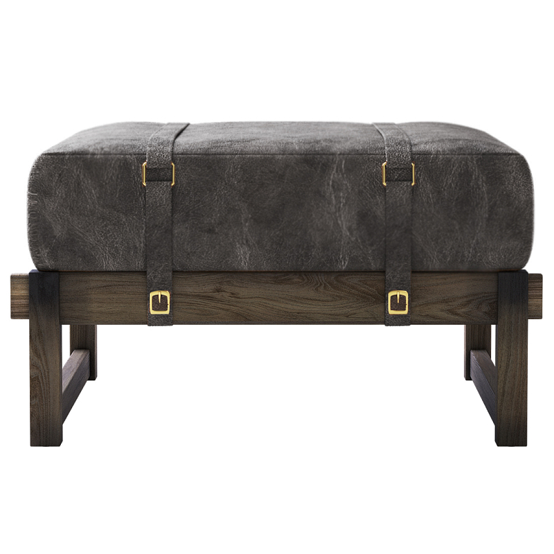 Пуф Duncan винтажная черная кожа  Черный Коричневый винтаж в Перми | Loft Concept 