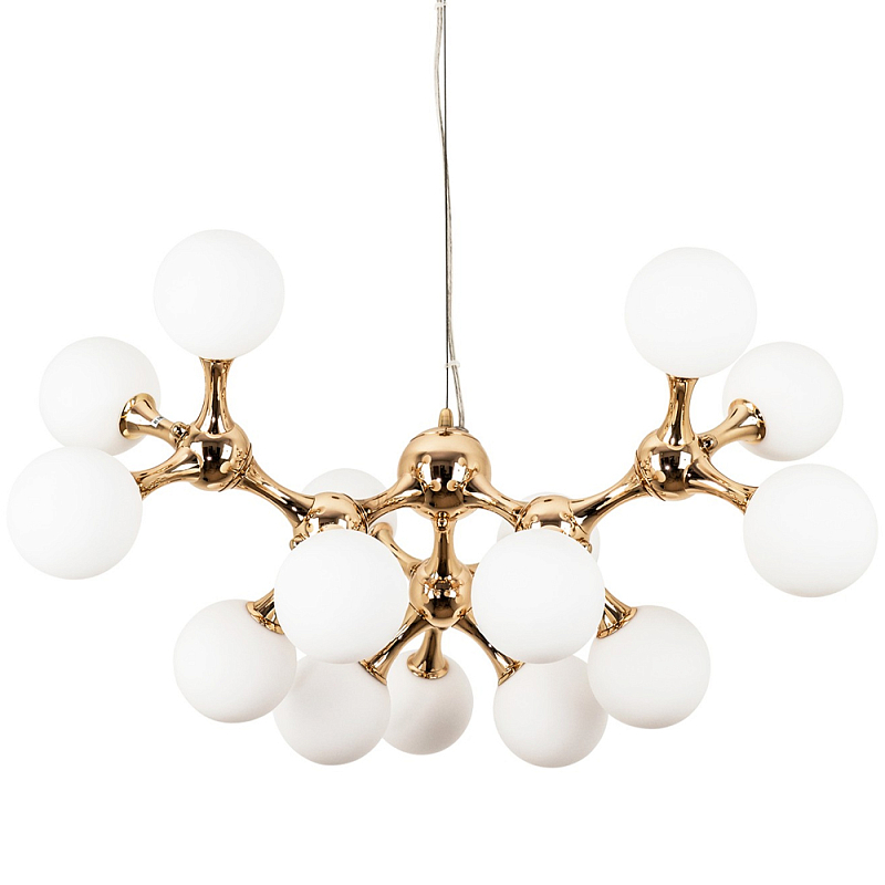 Люстра с плафонами из стеклянных шаров Pearls Suspension Gold Chandelier Глянцевое золото Белое матовое стекло Люстра с плафонами из стеклянных шаров Pearls Suspension Gold Chandelier Глянцевое золото Белое матовое стекло в Перми | Loft Concept