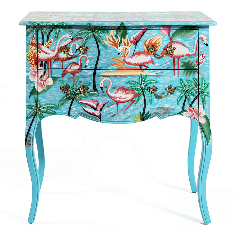 Комод с росписью Розовый фламинго L.XV CHEST OF DRAWERS Flowers with Flamingo Голубой Мульти Комод с росписью Розовый фламинго L.XV CHEST OF DRAWERS Flowers with Flamingo Голубой Мульти в Перми | Loft Concept
