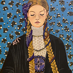 Панно ручная вышивка бисером Портрет девушки в голубых тонах варинант исполнения - 2 | Loft Concept в Перми