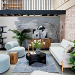 Дизайнерское круглое мягкое кресло в голубой пестрой обивке Roux Round Armchair варинант исполнения - 6 | Loft Concept в Перми