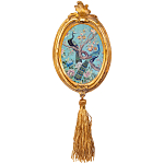 Картина с изображением павлинов в саду в овальной позолоченной раме с кисточкой Chinoiserie Imperial Garden Peacocks on a Tree Poster варинант исполнения - 2 | Loft Concept в Перми