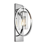 Бра цвета хром с круглой рамой и цилиндрическим прозрачным стеклянным плафоном на прямоугольном основании Feiss варинант исполнения - 1 | Loft Concept в Перми