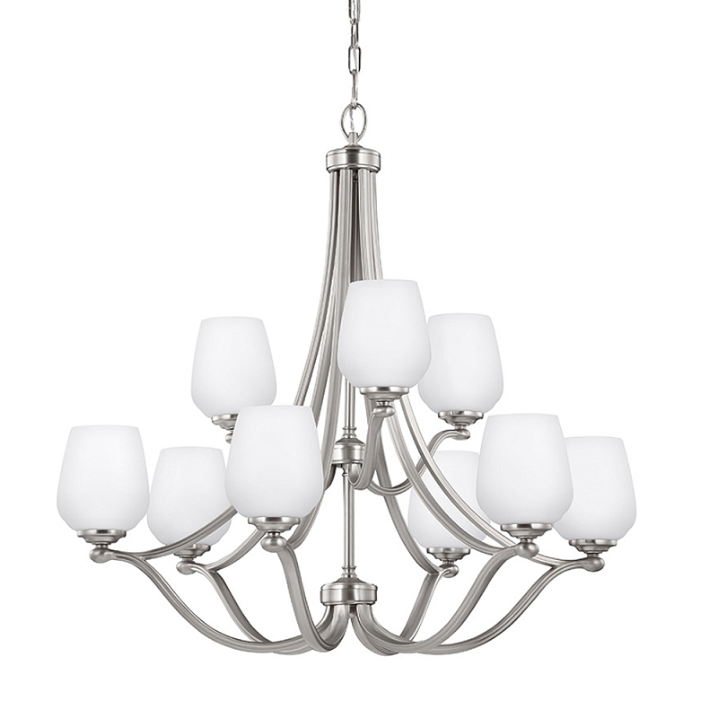 Люстра двухъярусная с белыми матовыми стеклянными плафонами в форме винных бокалов Feiss Никель Белый в Перми | Loft Concept 