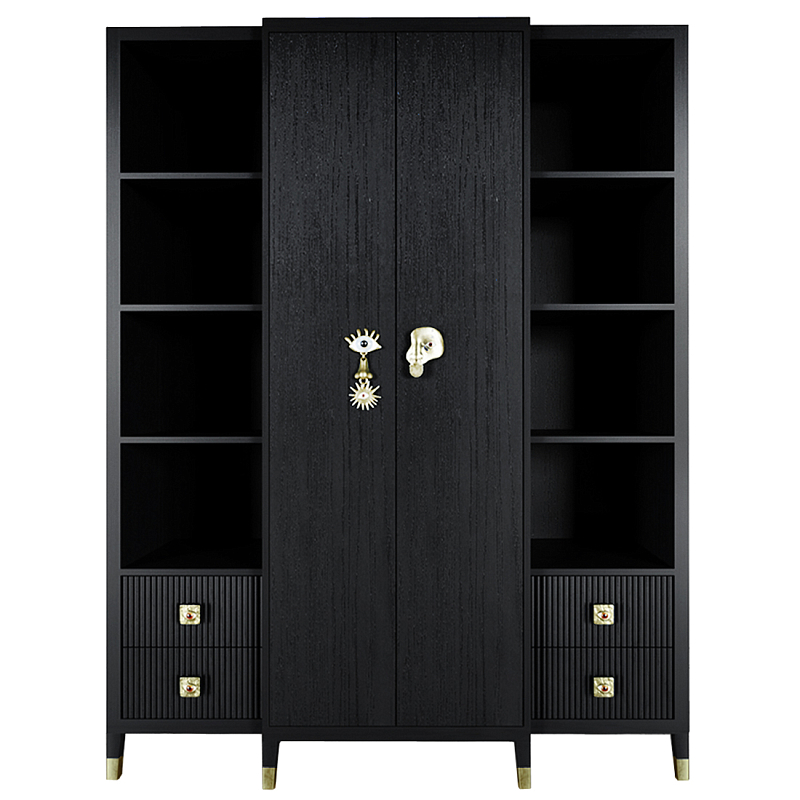 Большой шкаф с витриной Elsa Dreams Black Черный Золотой в Перми | Loft Concept 