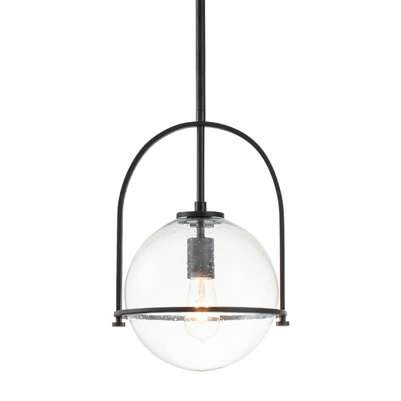 Подвесной светильник с прозрачным плафоном в форме шара в арочной подвеске Hinkley Латунь Прозрачное Стекло Черный Никель в Перми | Loft Concept 