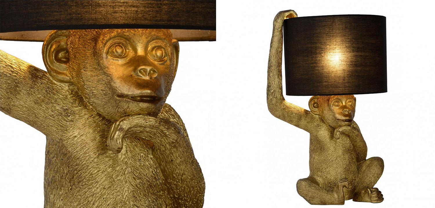 Настольная лампа с Золотой Обезьяной Monkey holding a lampshade Настольная лампа с Золотой Обезьяной Monkey holding a lampshade - Loft-Concept в Перми