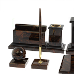 Настольный письменный набор с часами из природного камня обсидиана  Gift for Manager варинант исполнения - 4 | Loft Concept в Перми