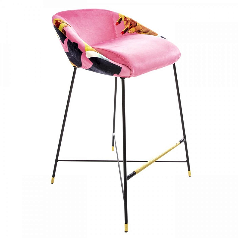 Барный стул Seletti High Stool Pink Lipsticks Черный Розовый (Rose) в Перми | Loft Concept 