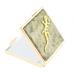 Зеркало двухстороннее квадратное из натурального камня Змеевик с декоративной вставкой в виде ящерицы Gold Stone Mirrors варинант исполнения - 1 | Loft Concept в Перми