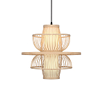 Подвесной светильник фигурный из деревянных прутьев с плафоном из натуральной ткани Light Inside the Cell варинант исполнения - 2 | Loft Concept в Перми