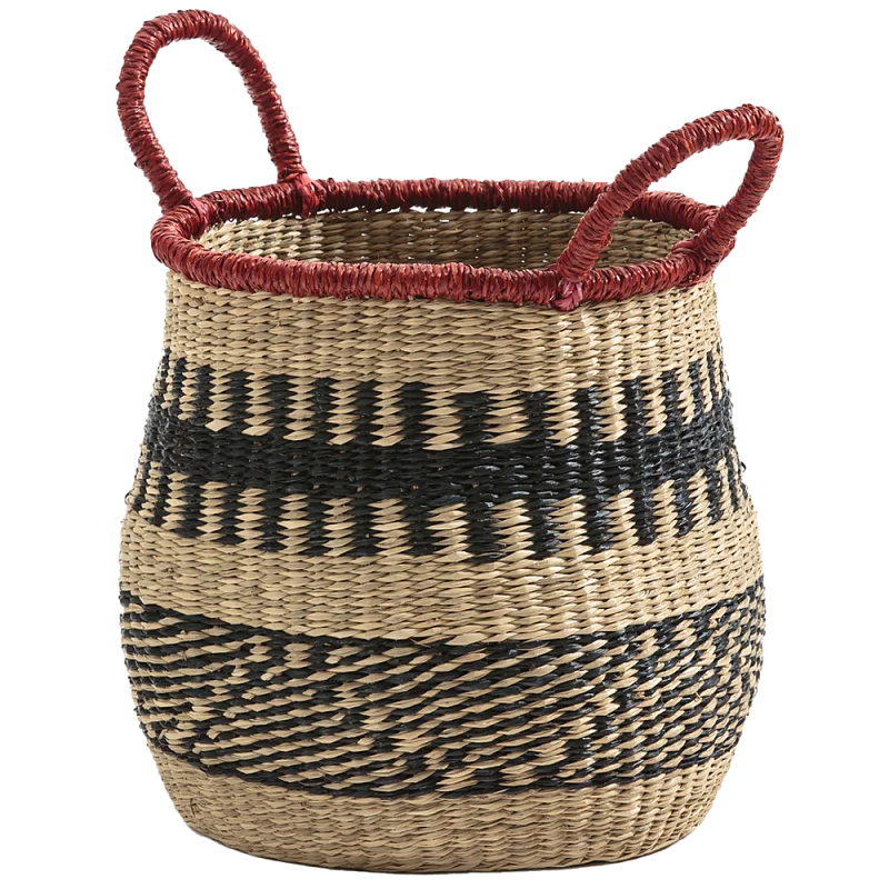 Круглая плетеная корзина Oyana Wicker Basket Красный Бежевый Черный Круглая плетеная корзина Oyana Wicker Basket Красный Бежевый Черный в Перми | Loft Concept