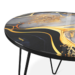 Стол журнальный с круглой столешницей из стекла Gold and Black Marble варинант исполнения - 3 | Loft Concept в Перми