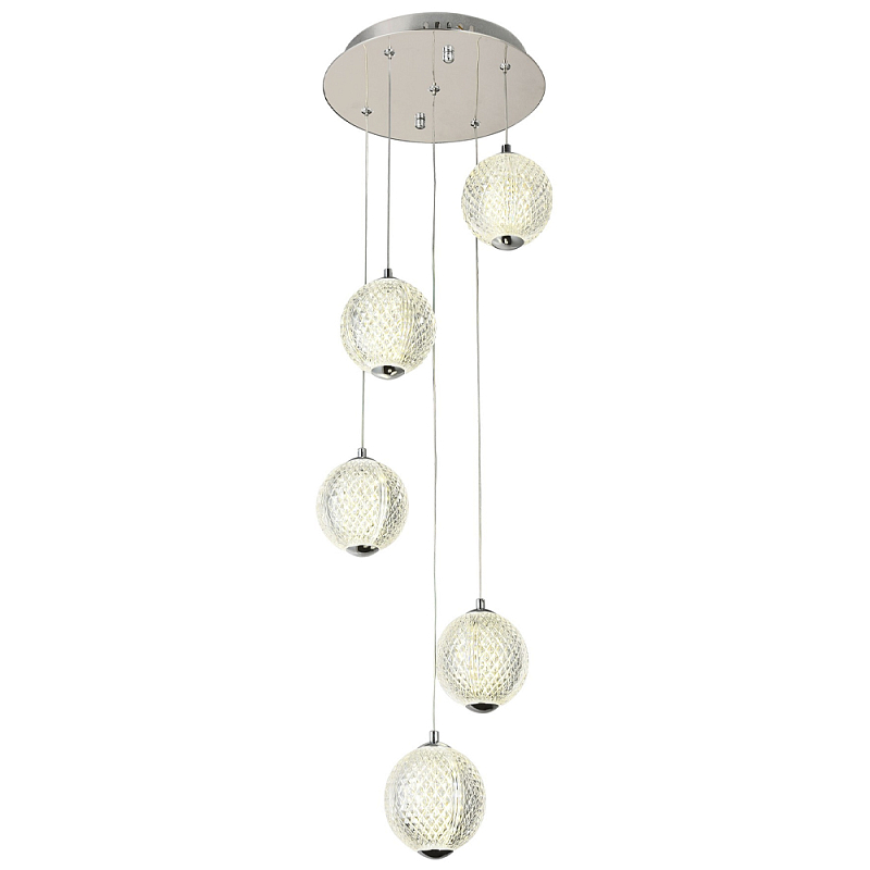 Каскадная люстра с 5-ю плафонами из акрила в виде шара Felice Chandelier Chrome Хром Прозрачный Каскадная люстра с 5-ю плафонами из акрила в виде шара Felice Chandelier Chrome Хром Прозрачный в Перми | Loft Concept