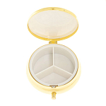 Таблетница карманная круглая с 3-мя отделениями с зеркалом и накладкой из натурального камня Соколиный глаз Gold Stone Pillboxes варинант исполнения - 3 | Loft Concept в Перми