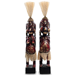Комплект из 2-х деревянных статуэток Asmat Straw Headdress Statuettes Red Tattoo варинант исполнения - 4 | Loft Concept в Перми