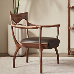 Стул деревянный с мягким сиденьем из коричневой натуральной кожи Moon Walnut Furniture варинант исполнения - 11 | Loft Concept в Перми