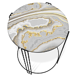 Стол журнальный круглый с серой столешницей из стекла на 4-х черных ножках Gray and Gold Marble варинант исполнения - 2 | Loft Concept в Перми