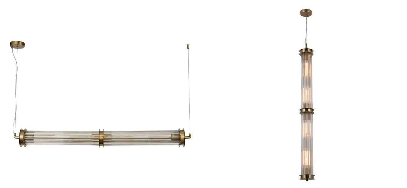 Люстра с рифленым плафоном Glass Tube Brass Люстра с рифленым плафоном Glass Tube Brass - Loft-Concept в Перми