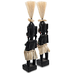 Комплект из 2-х деревянных статуэток Asmat Straw Headdress Statuettes Black Colorful Tattoo варинант исполнения - 2 | Loft Concept в Перми