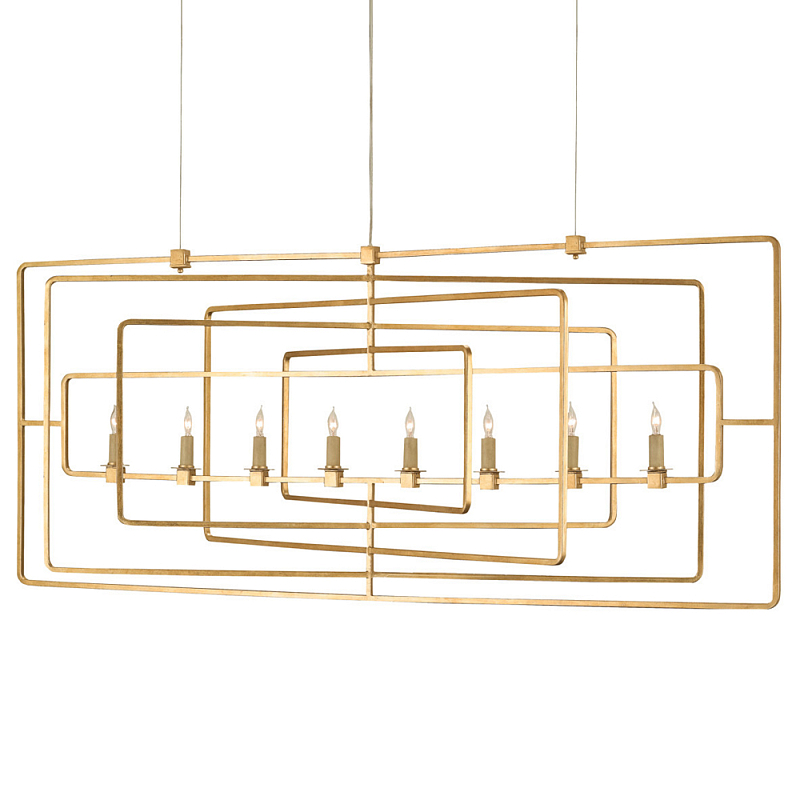 Люстра золотая из пересекающихся прямоугольных элементов Thin Intersecting Rectangles Золотой в Перми | Loft Concept 