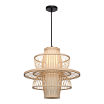 Подвесной светильник фигурный из деревянных прутьев с плафоном из натуральной ткани Light Inside the Cell варинант исполнения - 4 | Loft Concept в Перми