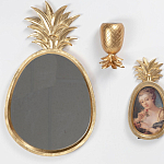 Зеркало овальной формы с золотистой рамкой и декоративной верхушкой в виде ананаса Pineapple Shine  варинант исполнения - 1 | Loft Concept в Перми