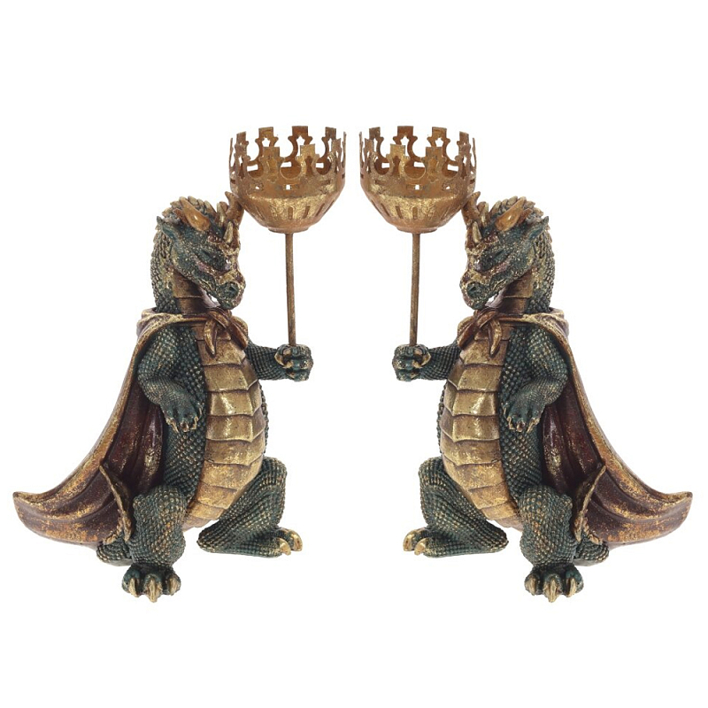 Подсвечник в виде дракона Dragon candlestick Green Gold Brown L or R Зеленый Золотой Коричневый в Перми | Loft Concept 